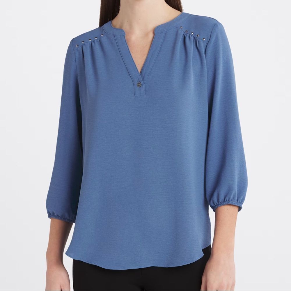 FORTUNE + IVY Cindy Button Detail Blouse Blue Medium NWT STITCH FIX - Picture 1 of 9